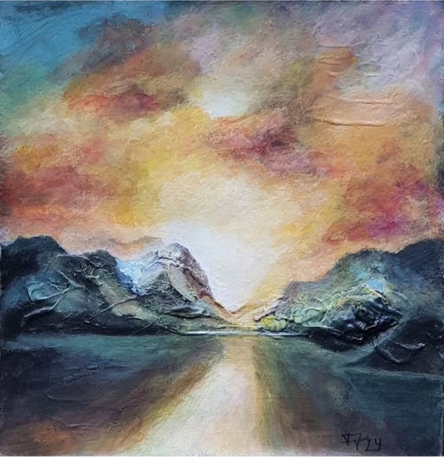 Hovedbilde Lys bak fjell 12, akryl på papir